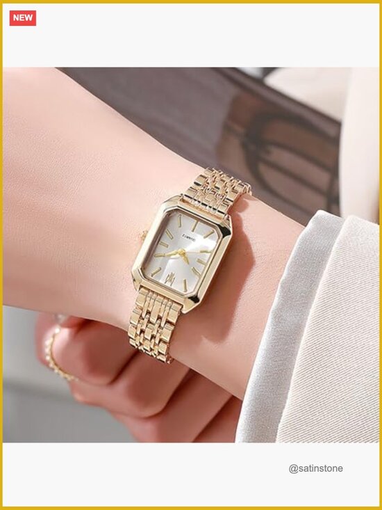 Vintage Rectangle Gold Watch Minimalist Quartz Steel Strap Casual Fashion main image 6
